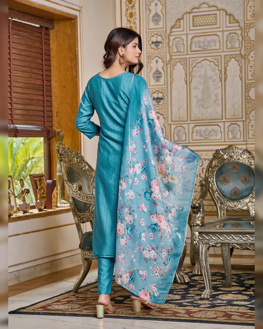 Stylish Women Embroidered Viscose Rayon Kurta with Pant and Digital Print Dupatta Set alternate view
