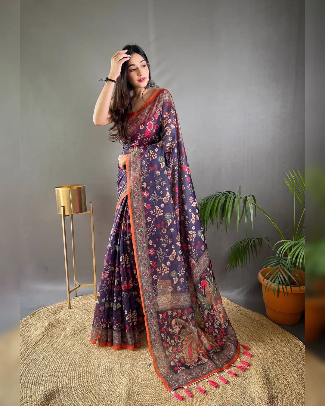 Pure Malai Cotton Saree with Beautiful Kalamkari Prints and Contrast Pallu