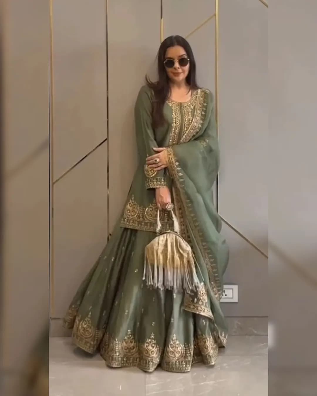 Heavy Chinon Silk Top-Bottom and Dupatta Set