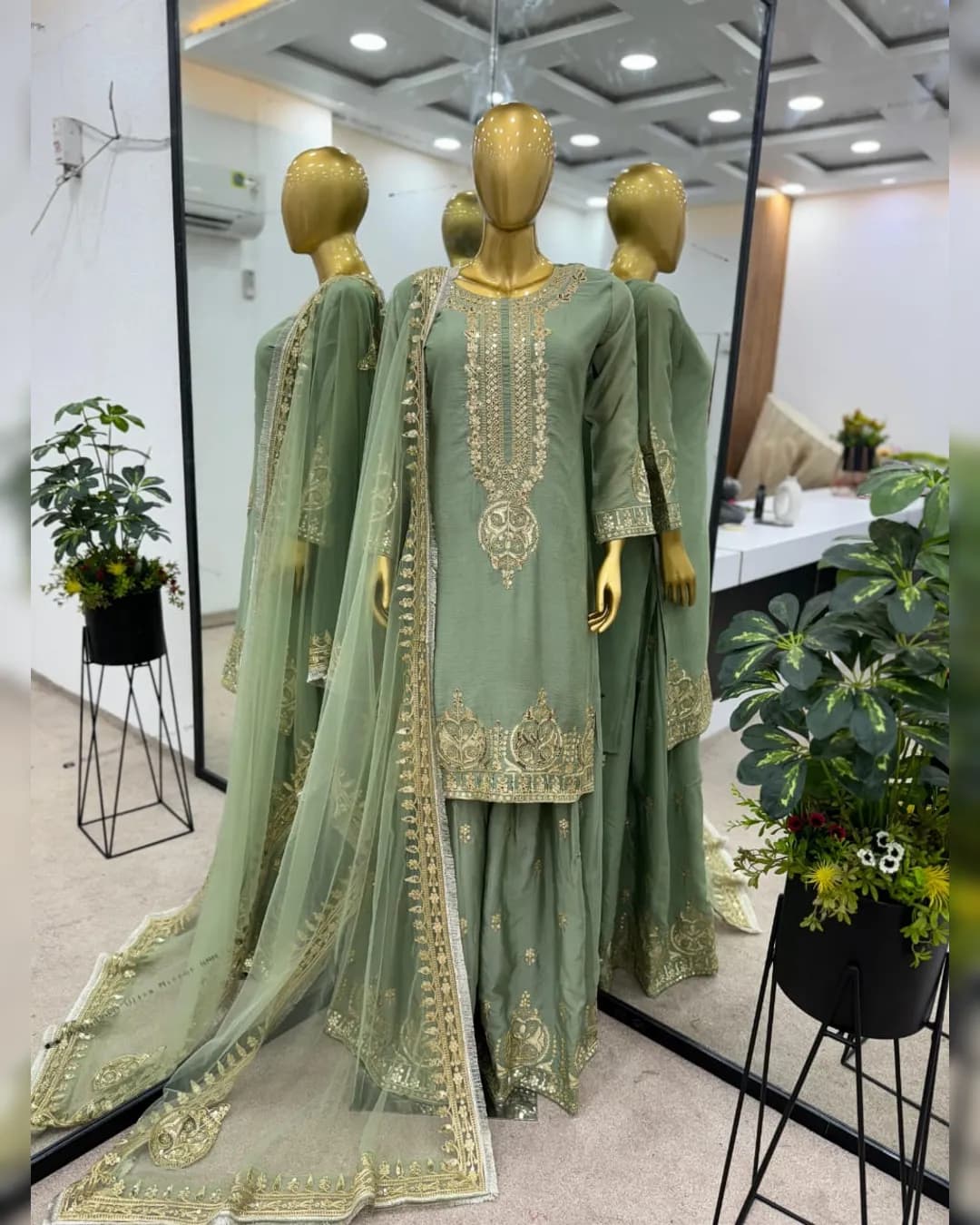 Heavy Chinon Silk Top-Bottom and Dupatta Set alternate view