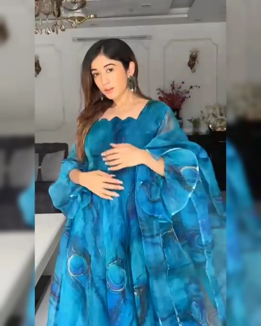 Elegant Digital Printed Pure Organza Silk Anarkali Suit Set