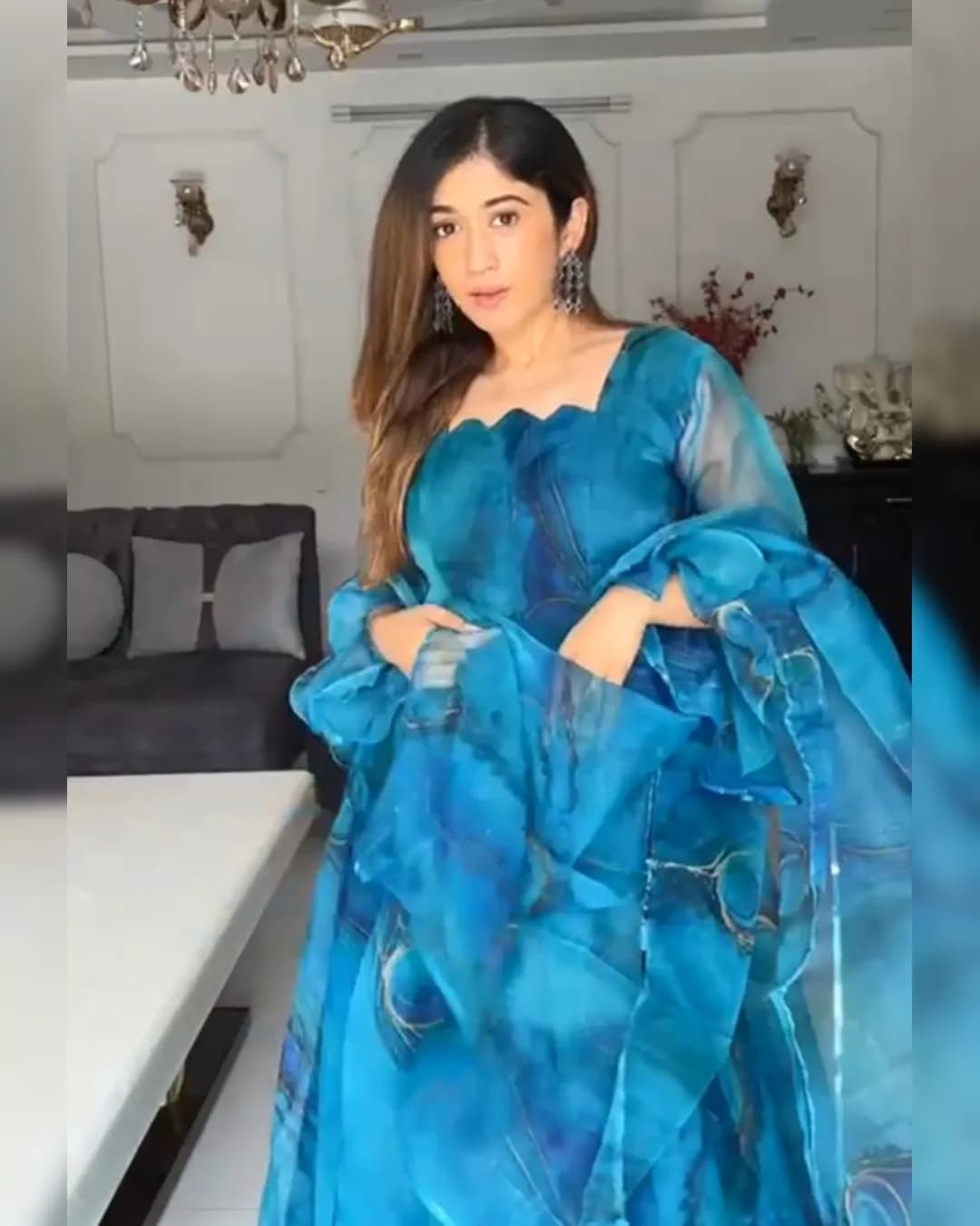 Elegant Digital Printed Pure Organza Silk Anarkali Suit Set alternate view