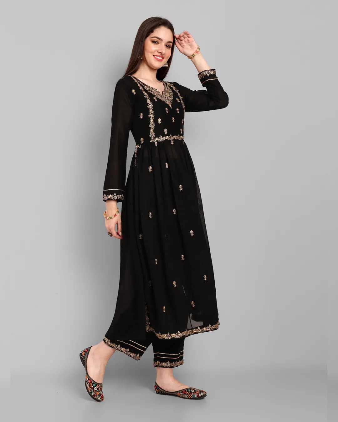 Women Vichitra Silk Embroidery Work Kurta With Pant Set
