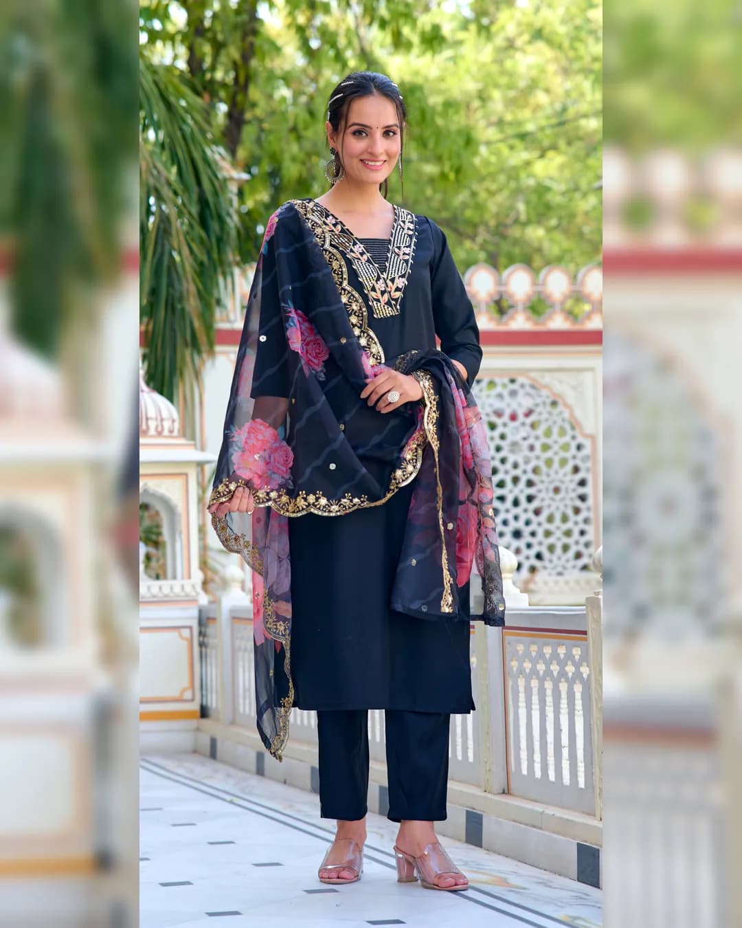 Women Chanderi Kurta With Pant And Digital Print Heavy Embroidery Dupatta Set