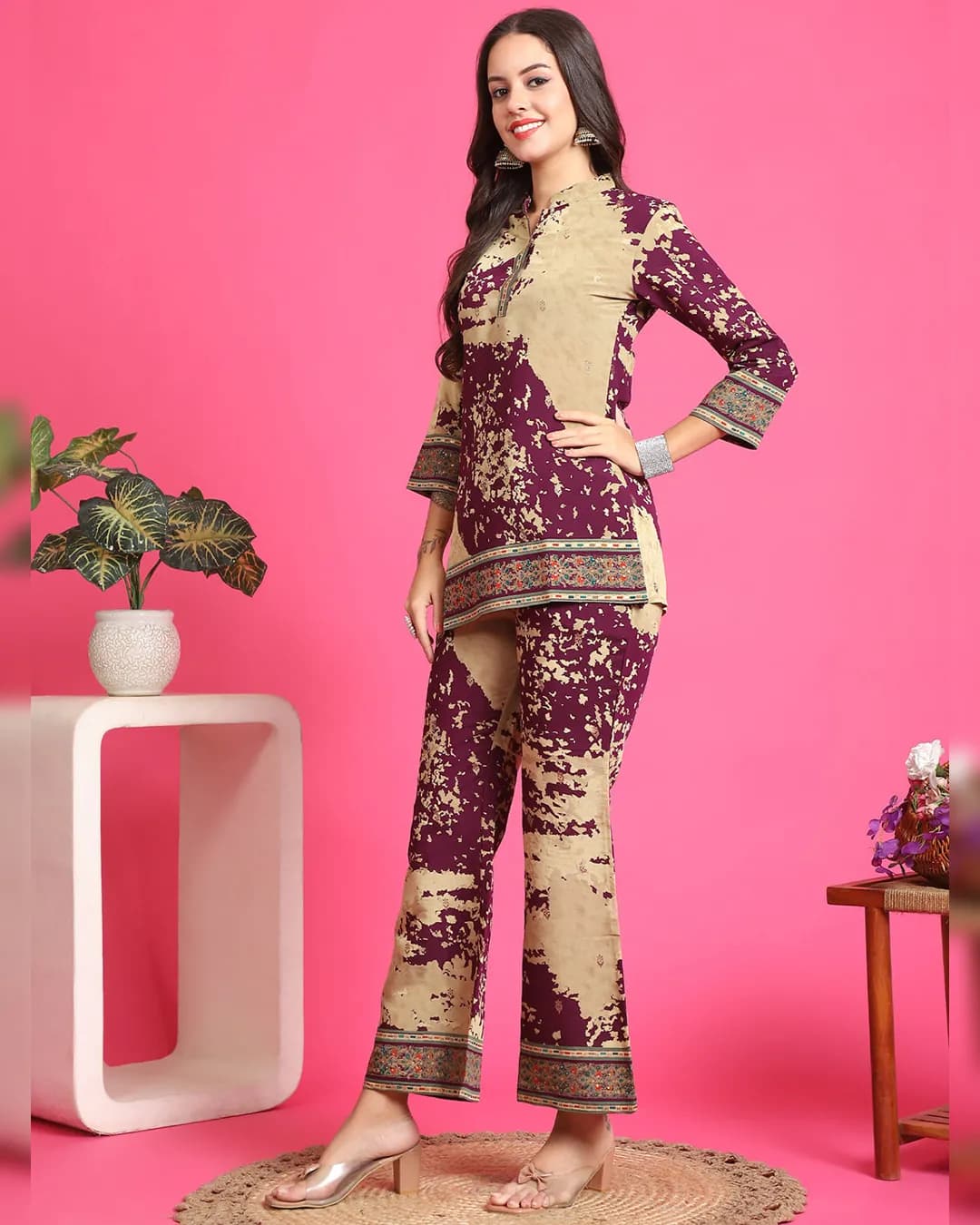 Purple Color Abstract Printed Chanderi Premium Co-ord Set alternate view