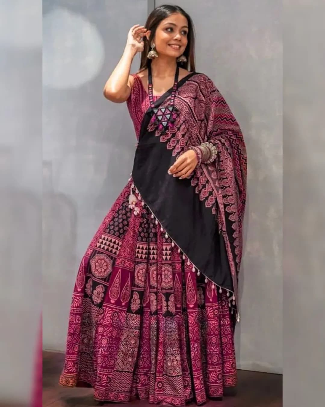 Navratri Special Printed Rayon Lehenga Choli with Kodi Lace and Dupatta