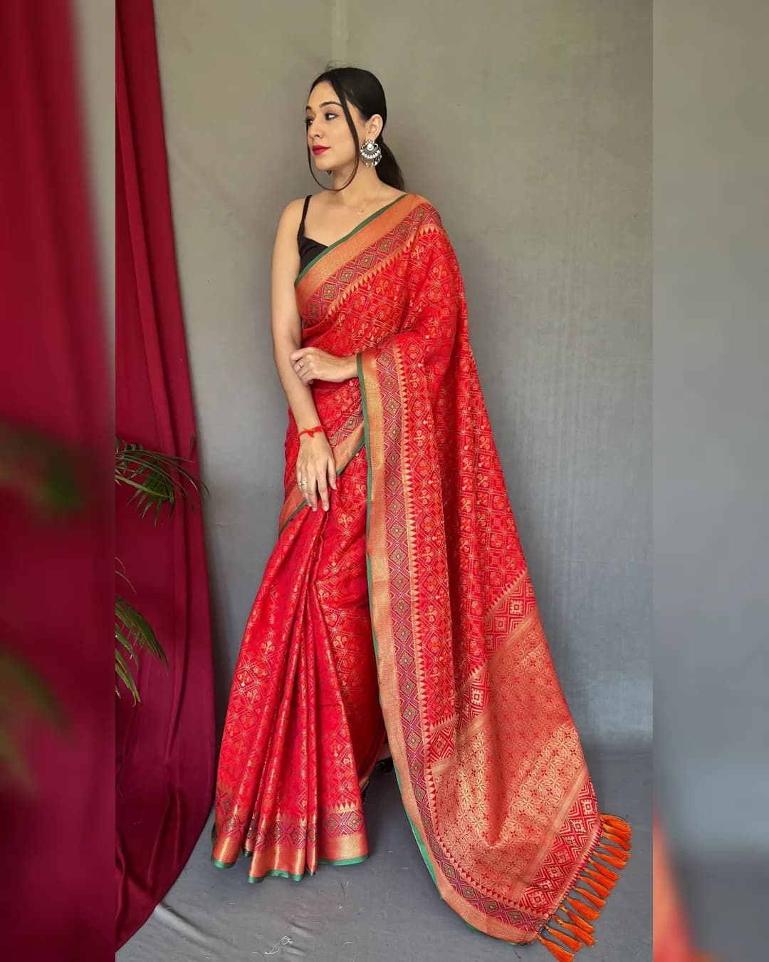 Pure Patola Silk Saree with Patola Fusion Design