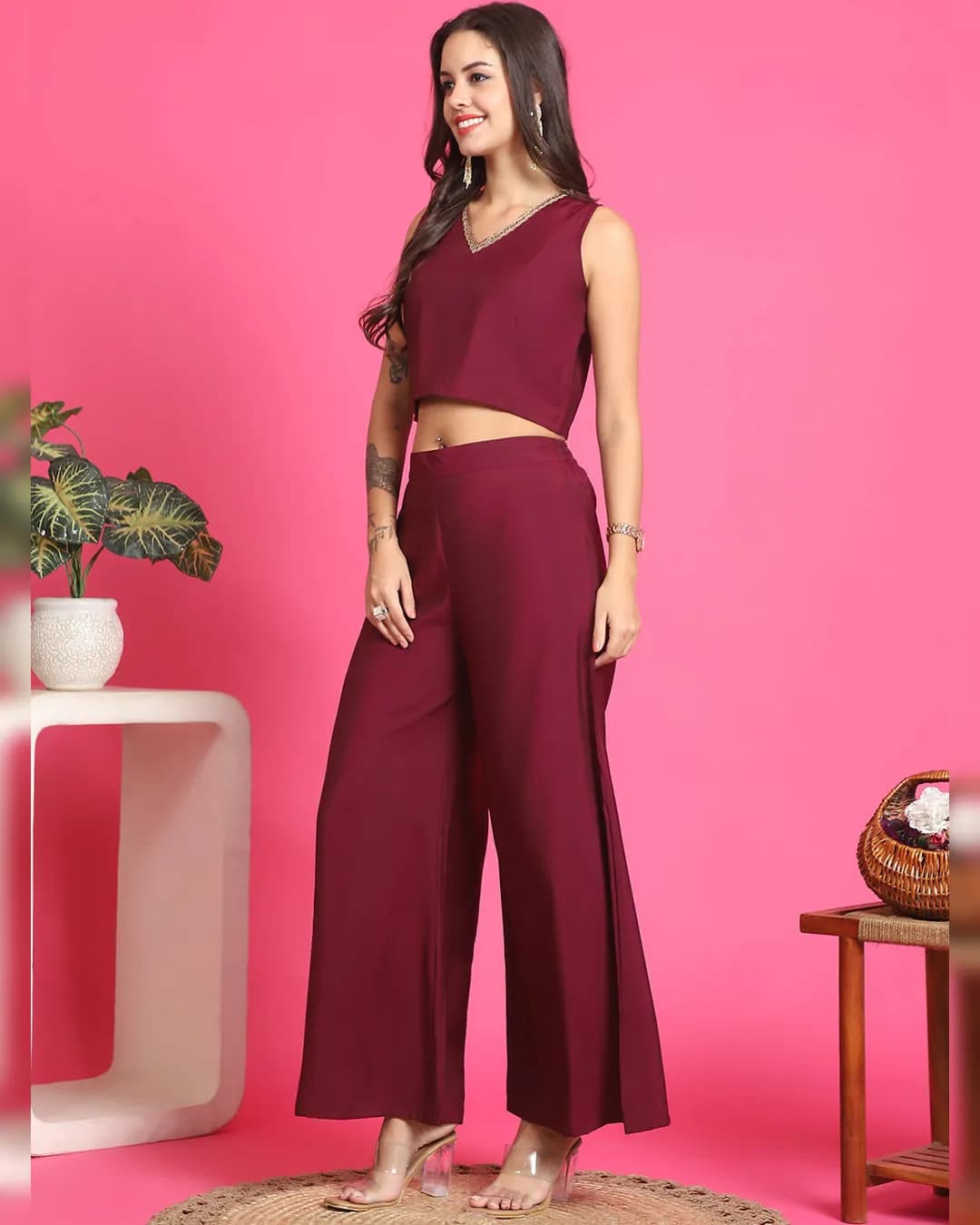 Purple Color Abstract Printed Premium Chanderi Co-ord Set alternate view