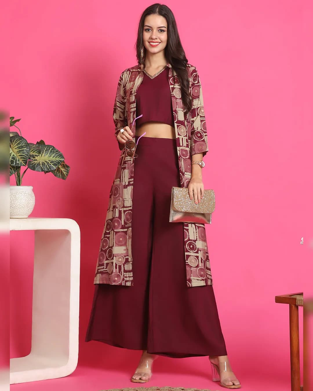 Purple Color Abstract Printed Premium Chanderi Co-ord Set