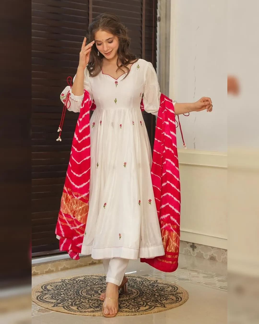 Elegant Georgette Anarkali Set with Embroidered Butta Work