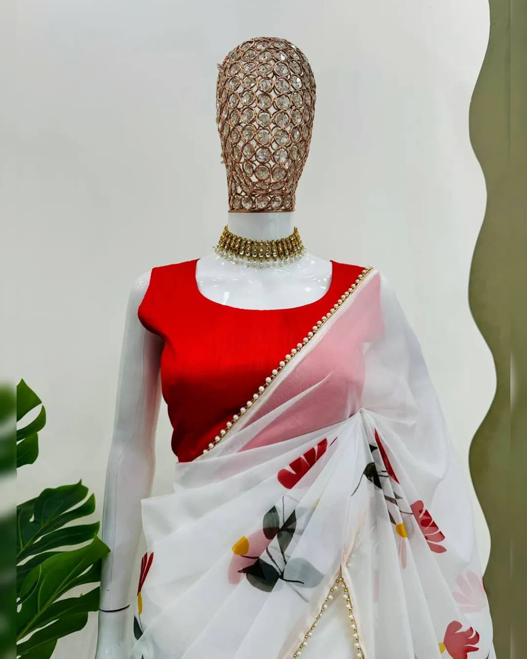 Designer Tibby Silk Saree with Digital Print & Pearl Work alternate view