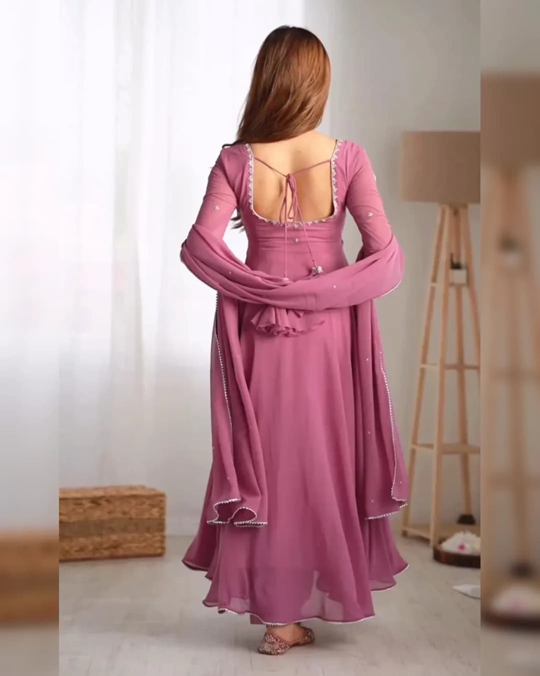 Elegant Faux Georgette Embroidery Gown and Dupatta Set alternate view