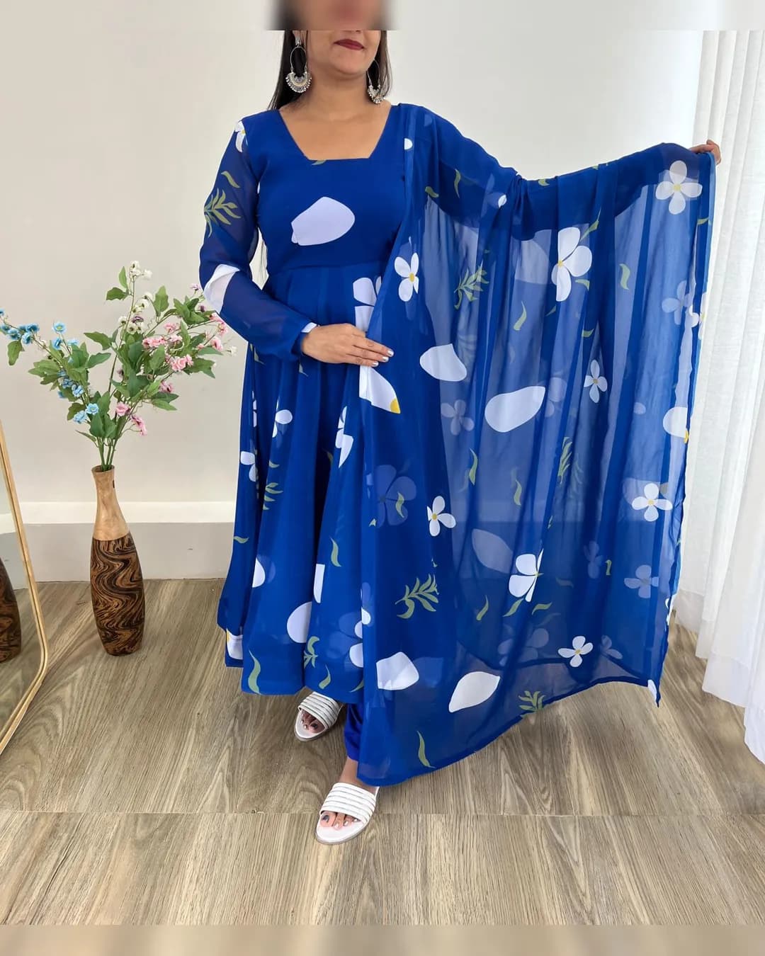 Fox Georgette Digital Print Gown with Pant and Dupatta Set alternate view