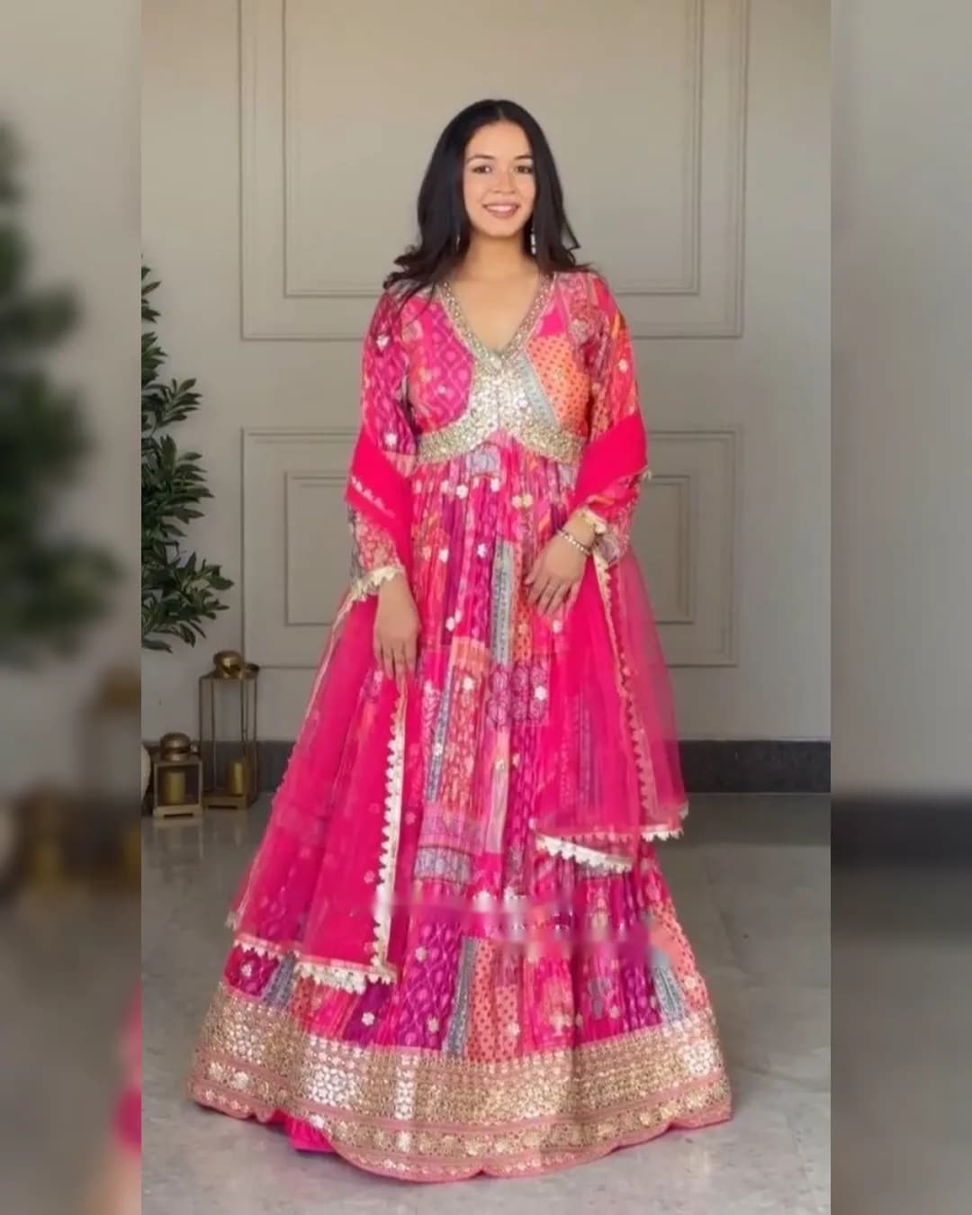 New Aliya-Cut Gown, Pant, and Dupatta Set – Fully Stitched, Ready To Wear