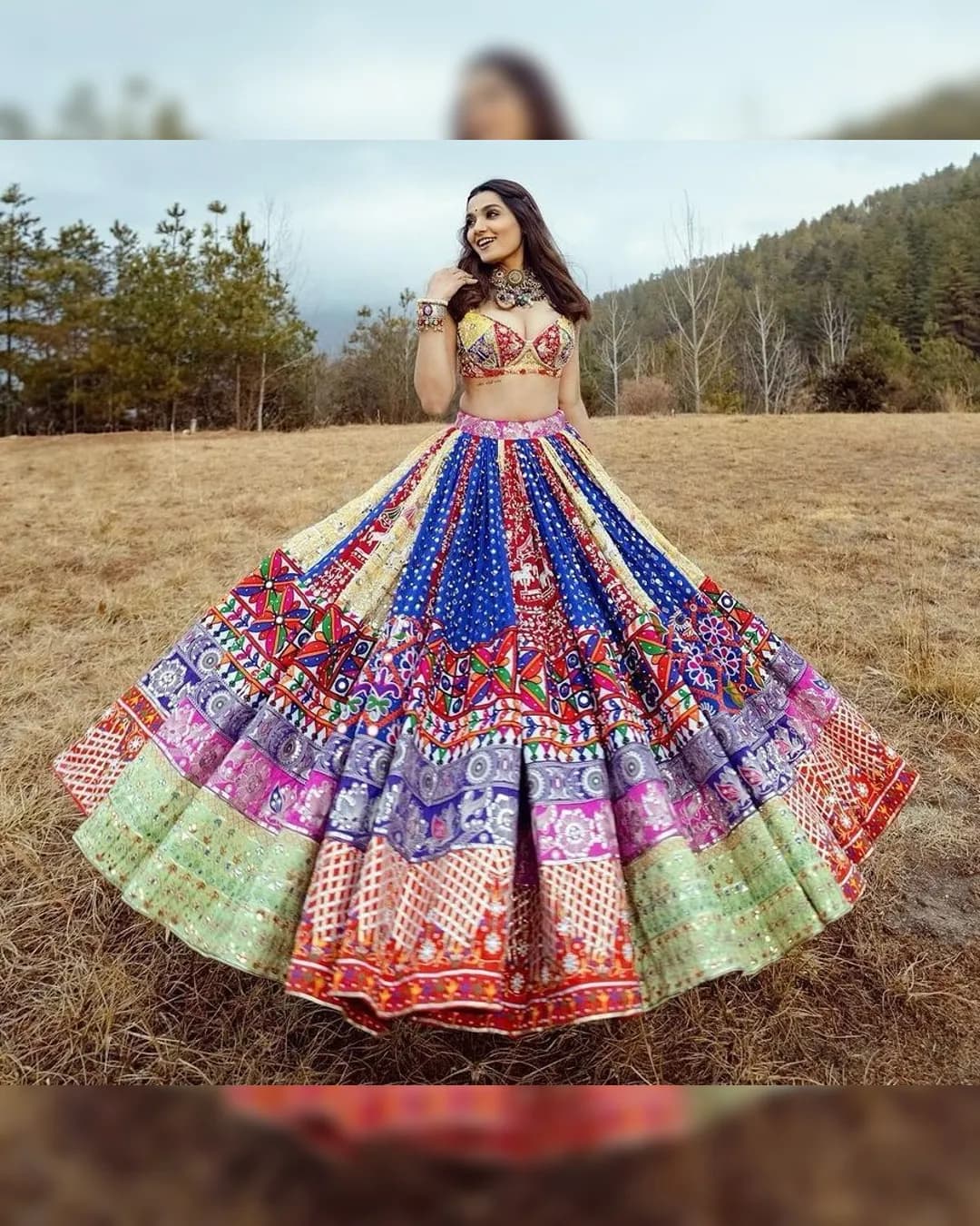 Navratri Special Designer Printed Lehenga Choli with Real Mirror Work