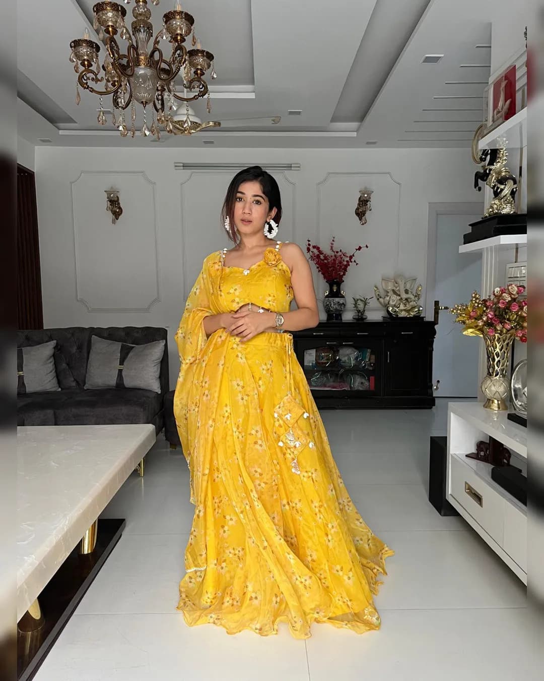 Pure Organza Silk Digital Printed Lehenga Choli Set alternate view