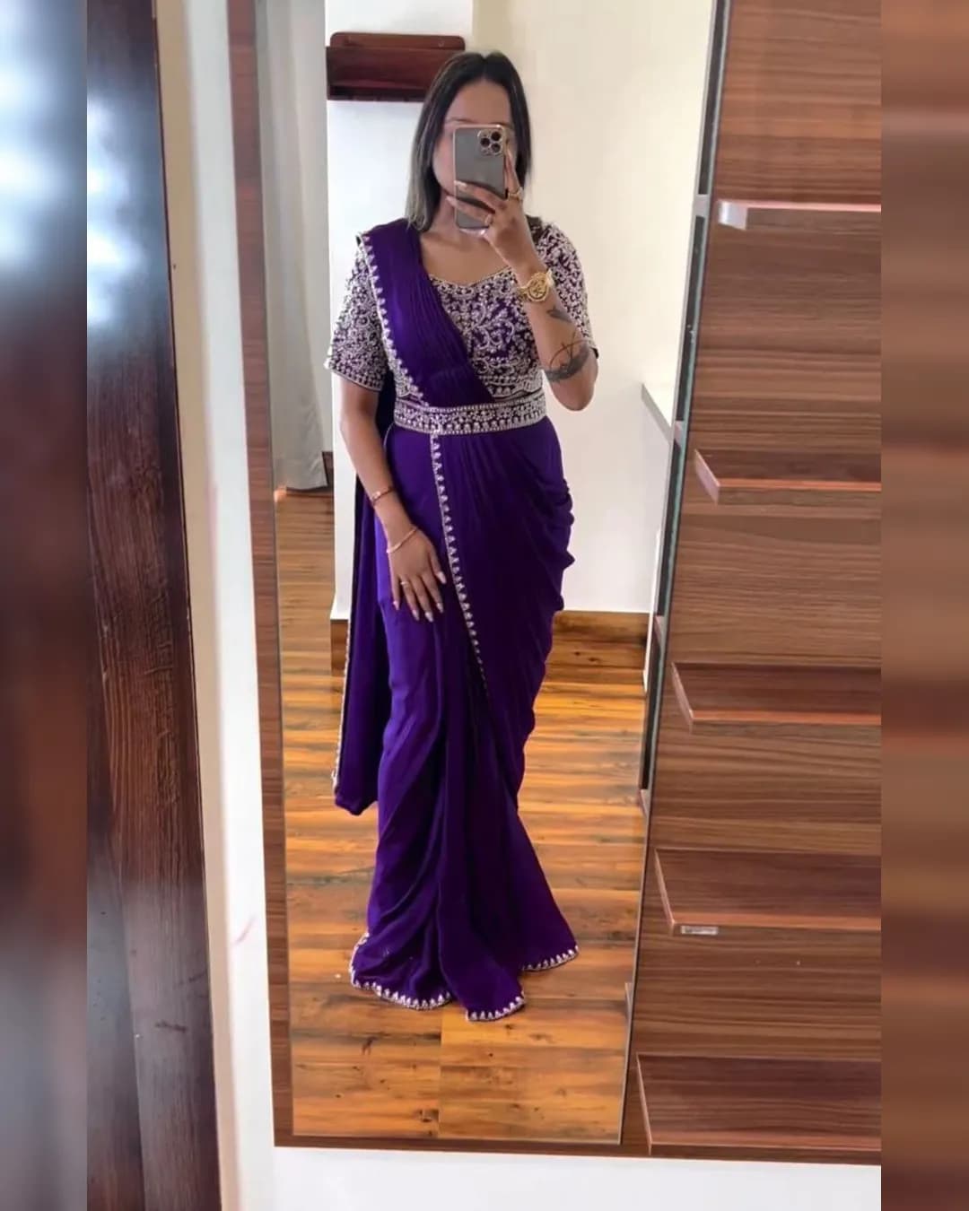 New Super Trending Embroidery Cording Work Ready-to-Wear Saree with Embroidery Blouse alternate view