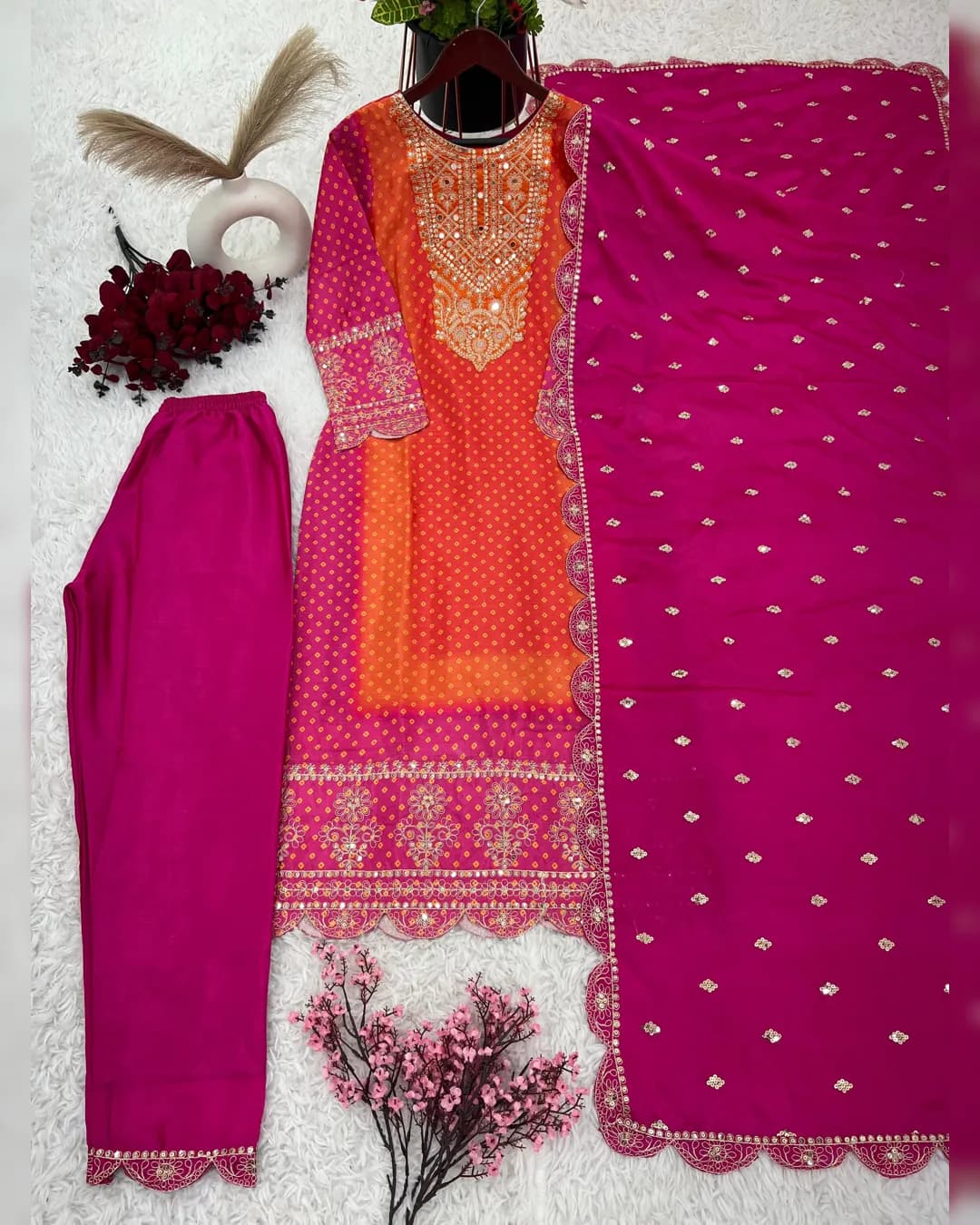 New Designer Pure Chinnon Top-Bottom-Dupatta Set alternate view