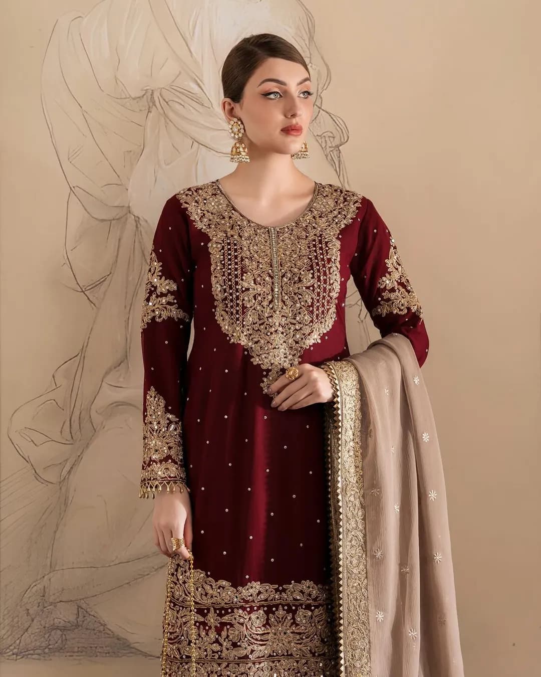 Elegant Designer Faux Georgette Suit with Sharara and Dupatta alternate view
