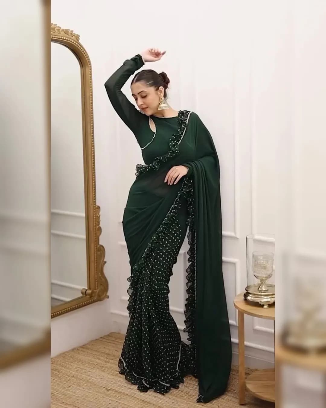 Elegant Faux Georgette Designer Ready-to-Wear Saree with Ruffle & Digital Print