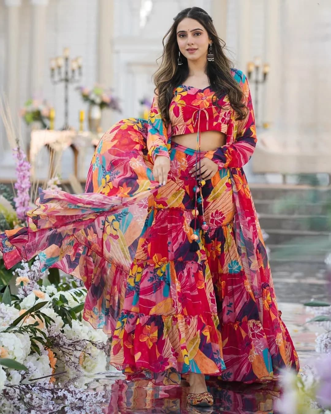 Stunning 3-Piece Koti Style Indo-Western Suit – Crop Top, Sharara & Shrug Set alternate view