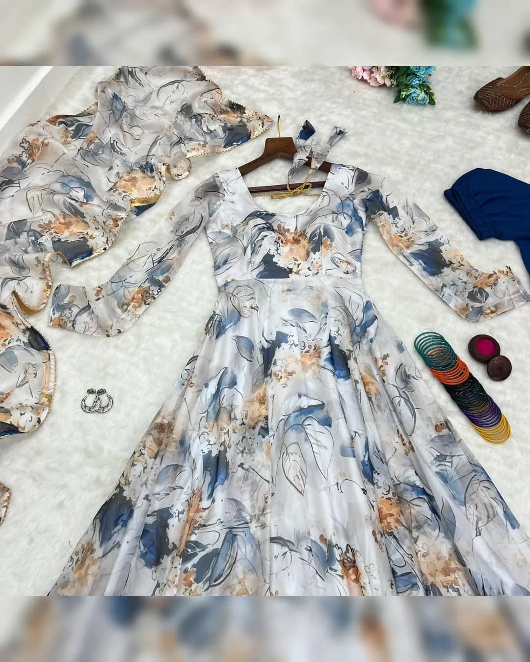 Stunning Organza Taby Silk Gown with Dupatta and Pant – Perfect Party Wear alternate view