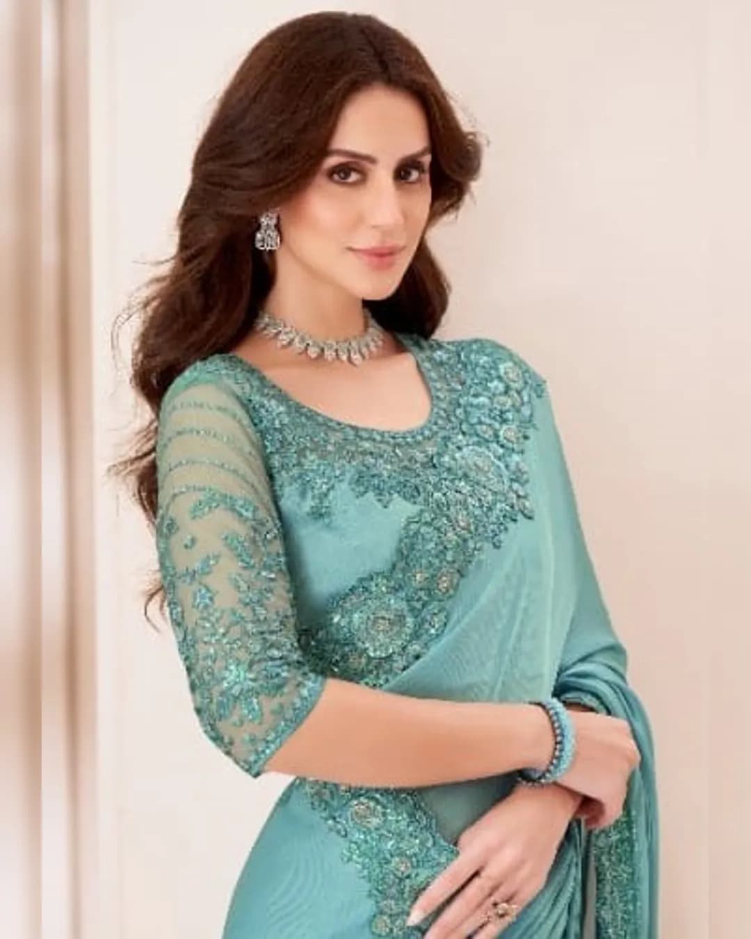 Majestic Sartin Georgette Silk Party Wear Saree with Banglori Silk Blouse alternate view