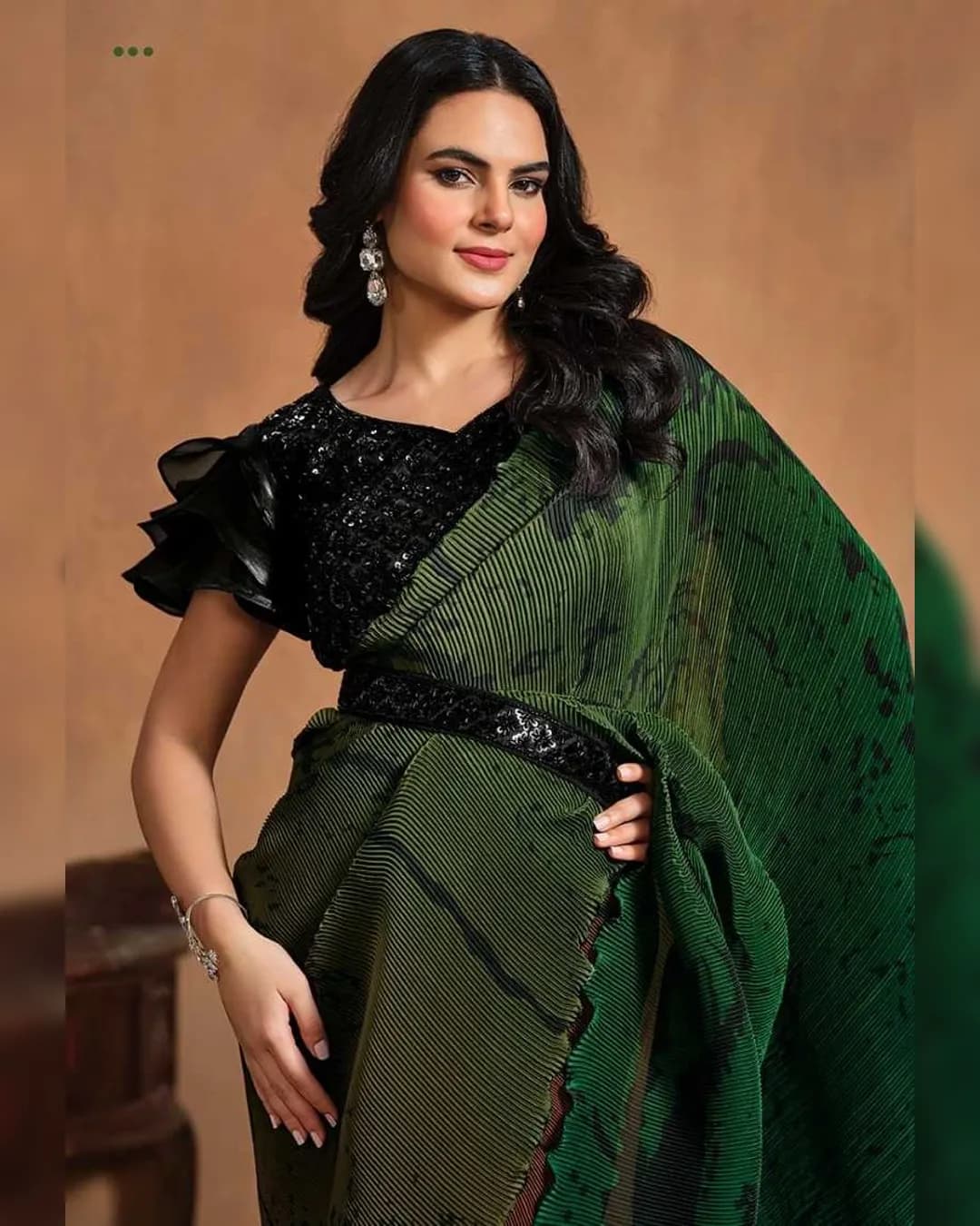 Elegant Pure Satin Silk Ready-To-Wear Saree with Tissue Blouse & Belt alternate view