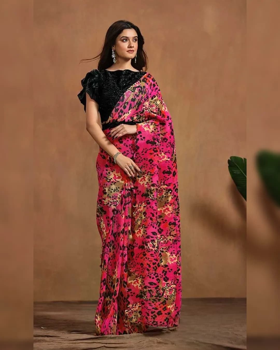 Elegant Pure Satin Silk Ready-To-Wear Saree with Tissue Blouse And Belt