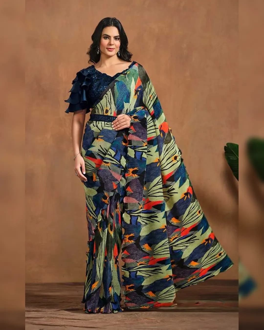 Elegant Pure Satin Silk Ready-To-Wear Saree with Tissue Blouse And Belt