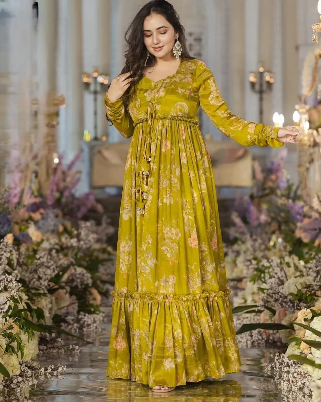 Stunning 3-Piece Koti Style Indo-Western Suit – Crop Top, Sharara & Shrug Set