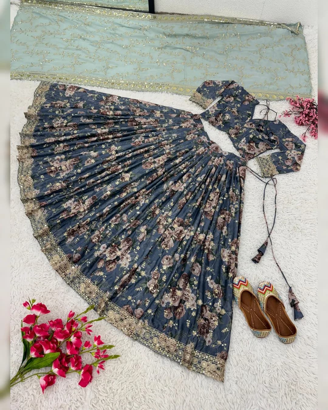 Exquisite Wedding Collection Lehenga Choli with Heavy Embroidery Sequence Work alternate view
