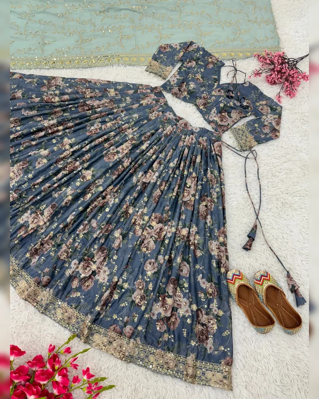 Exquisite Wedding Collection Lehenga Choli with Heavy Embroidery Sequence Work alternate view