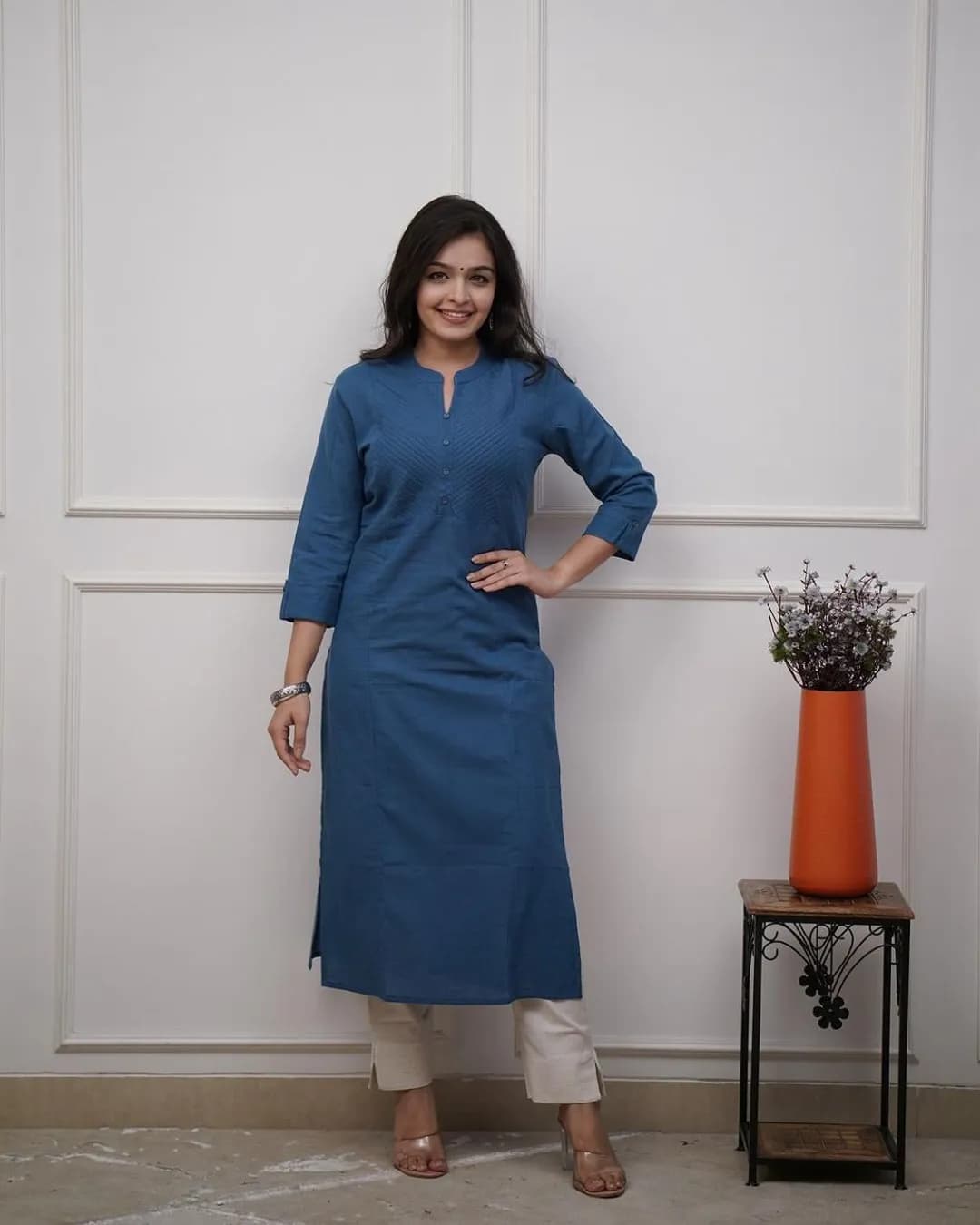 Classy Cotton Kurti Pant Set with Pintex Detailing alternate view