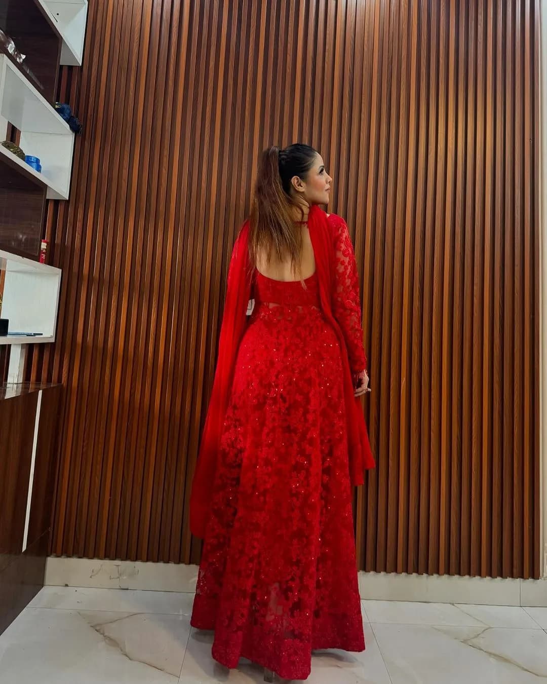 Butterfly Net and Thread with Sequence Work Top-Pant-Dupatta Set alternate view