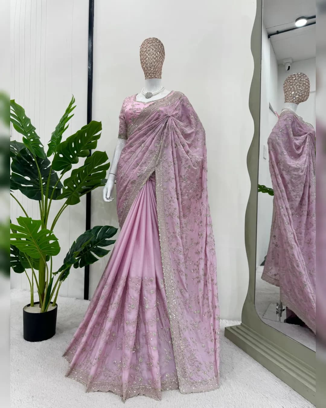 Heavy Chinon Silk Saree with Thread & Sequins Work and Matching Blouse alternate view