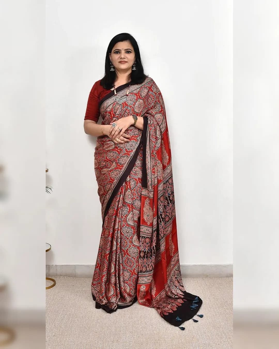 Ajrakh Digital Print Muslin Saree with Rich Glaze