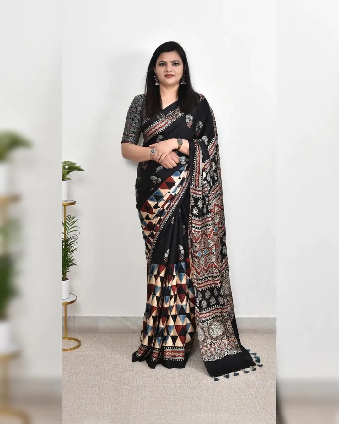 Ajrakh Digital Print Muslin Saree with Rich Glaze