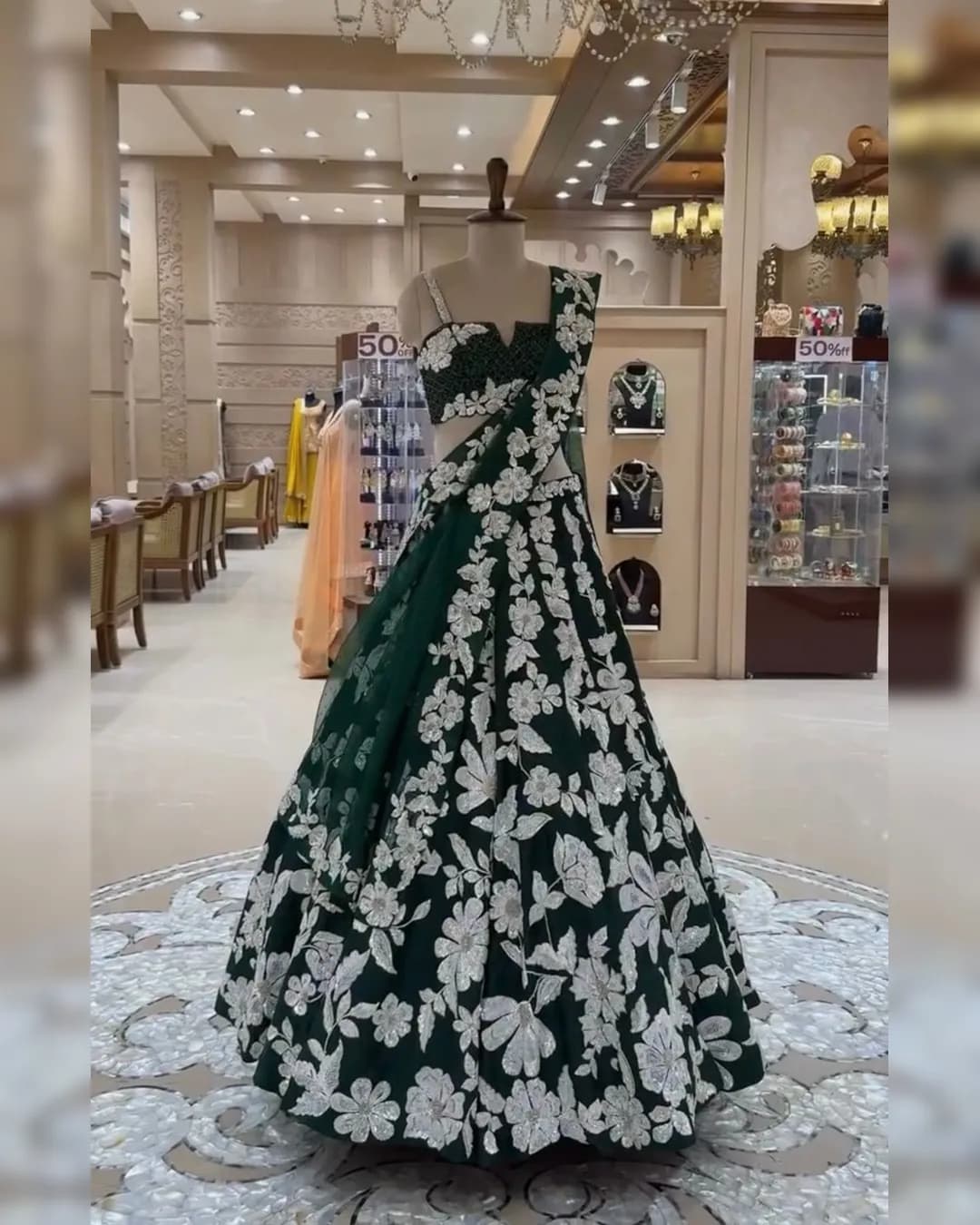 Bottle Green Kasturi Silk Georgette Lehenga Set with Rainbow Sequins and Dori Work