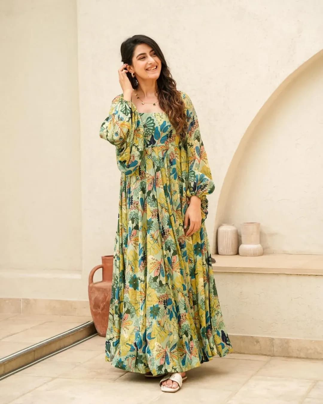 Digital Printed Chinon Gown – Stylish & Comfortable