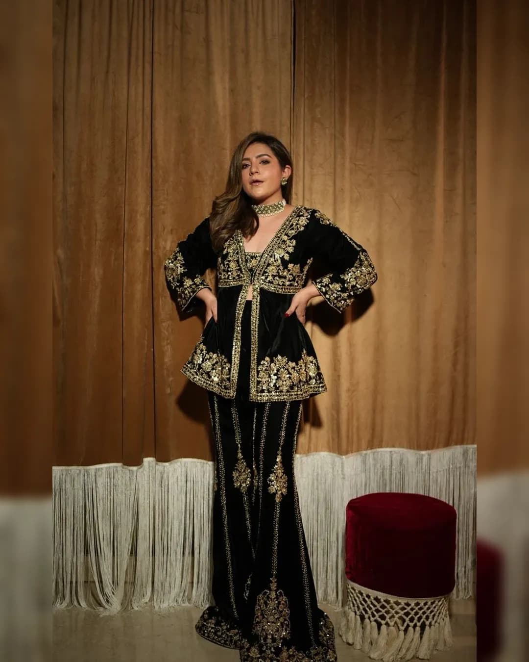 Luxurious Viscose Velvet Embroidery Work Top-Plazo Dupatta Set