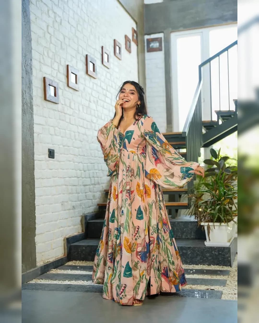 Digital Printed Peach Chinon Gown - Stylish and Comfortable alternate view
