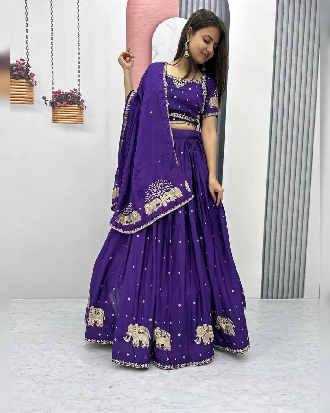 Wedding Special Chinon Lehenga Choli with Embroidery Thread & Sequence Work alternate view