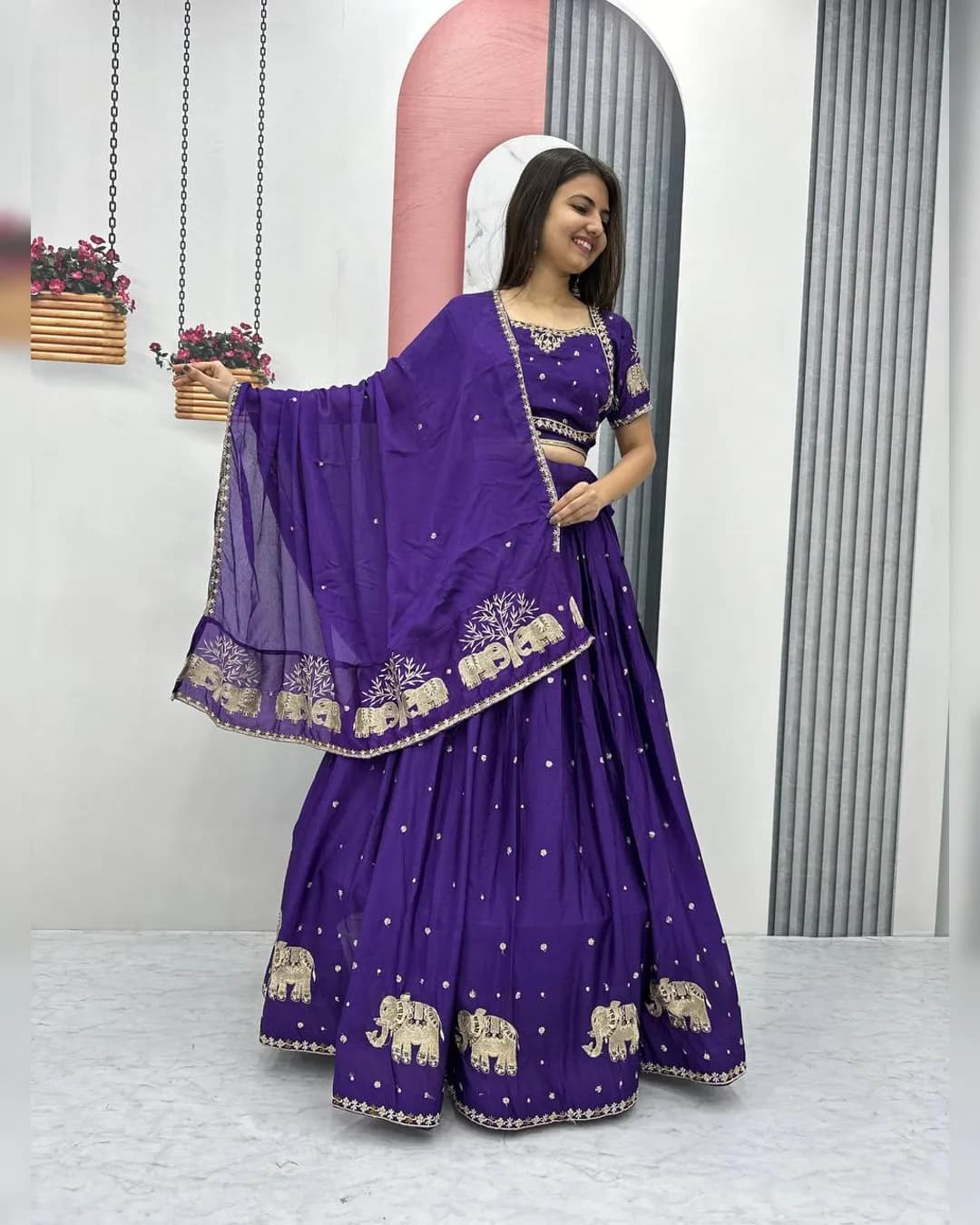 Wedding Special Chinon Lehenga Choli with Embroidery Thread & Sequence Work