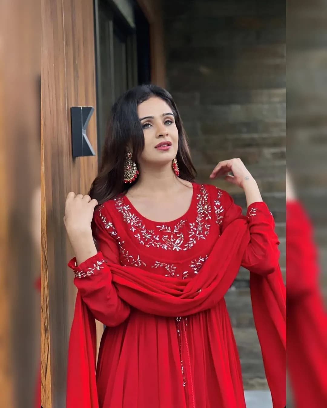 Designer Faux Georgette Suit with Thread Work – Top, Sharara, and Dupatta alternate view