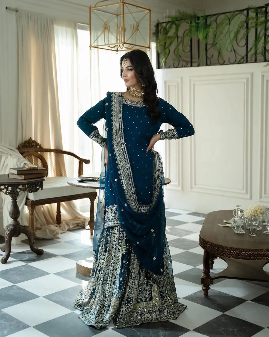 Elegant Heavy Embroidery Sequence Work Top-Gharara Dupatta Set