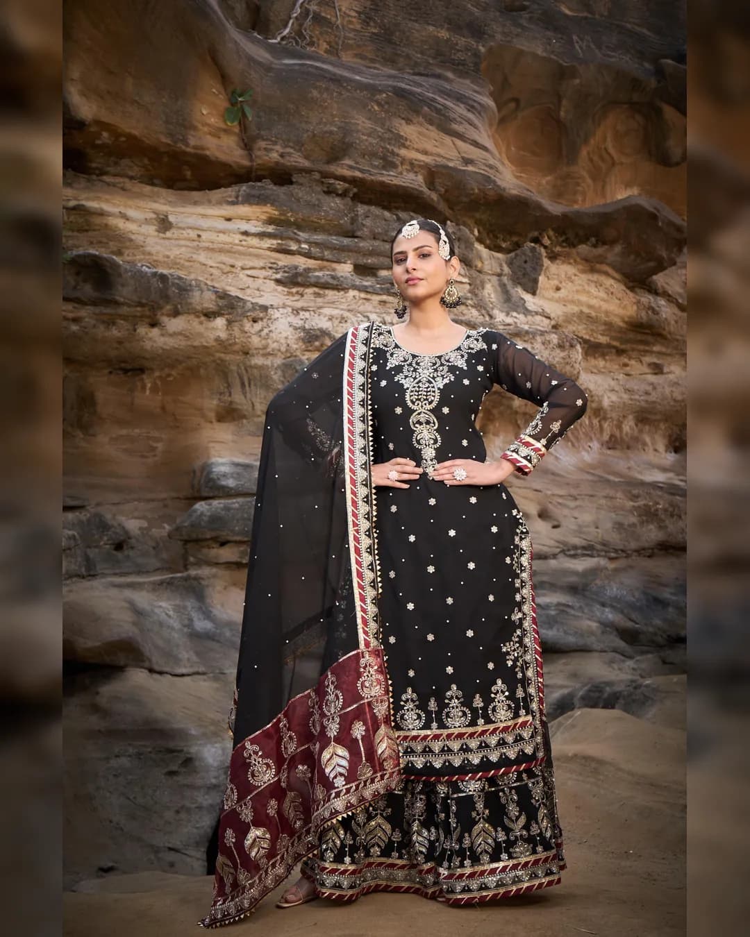 Glamorous Thread & Sequence Work Top-Sharara-Dupatta Set alternate view