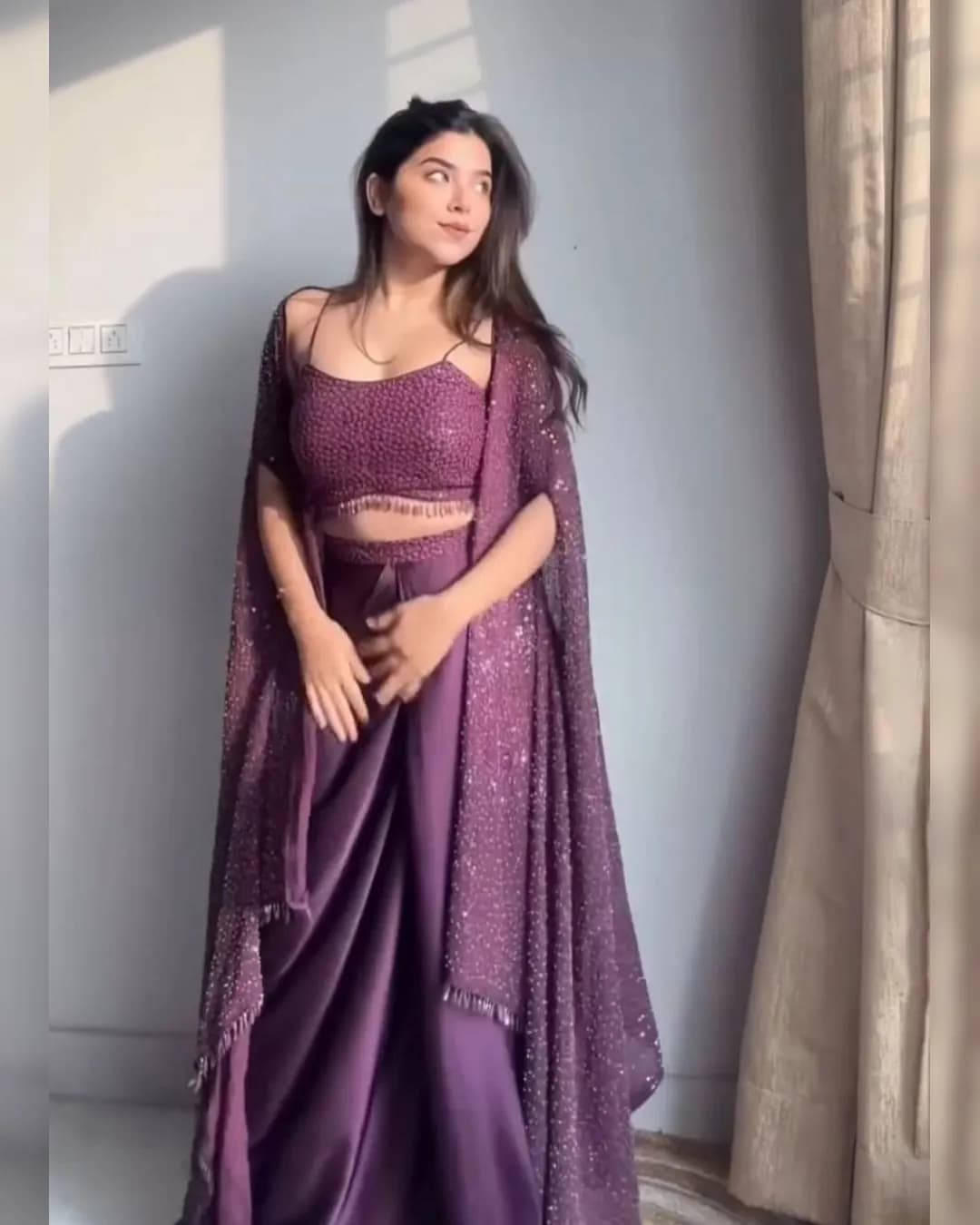 Designer Western Style Rangoli Silk Shrug, Tube Choli & Draped Skirt