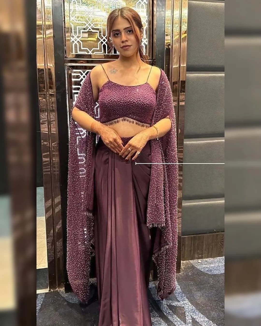 Designer Western Style Rangoli Silk Shrug, Tube Choli & Draped Skirt alternate view