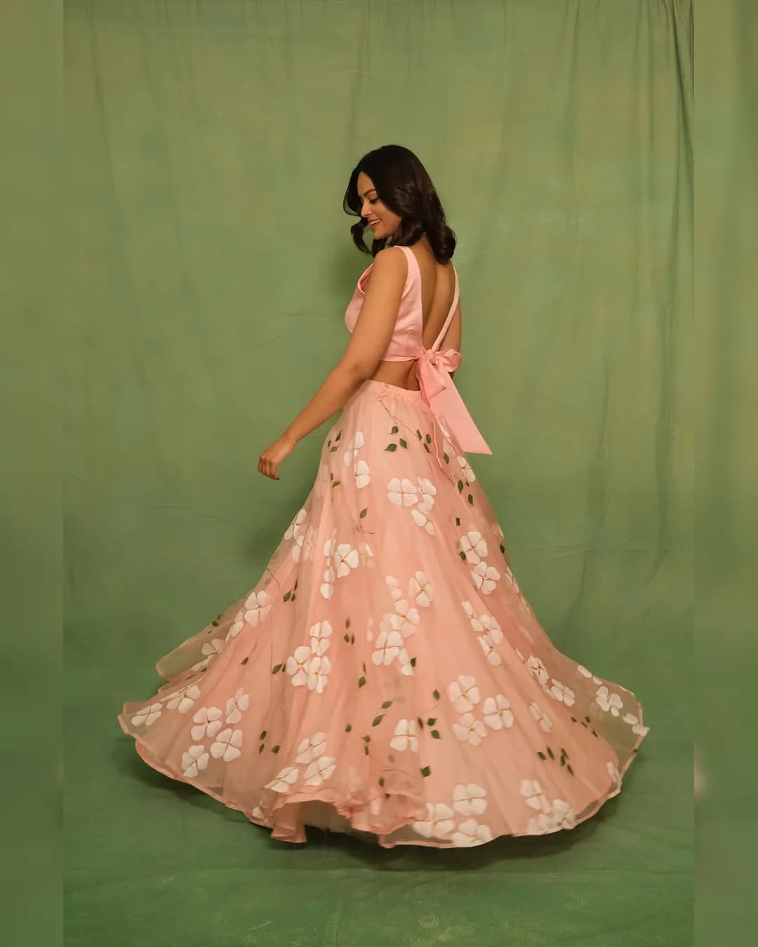 Elegant Floral Print Lehenga Choli with Organza Dupatta alternate view